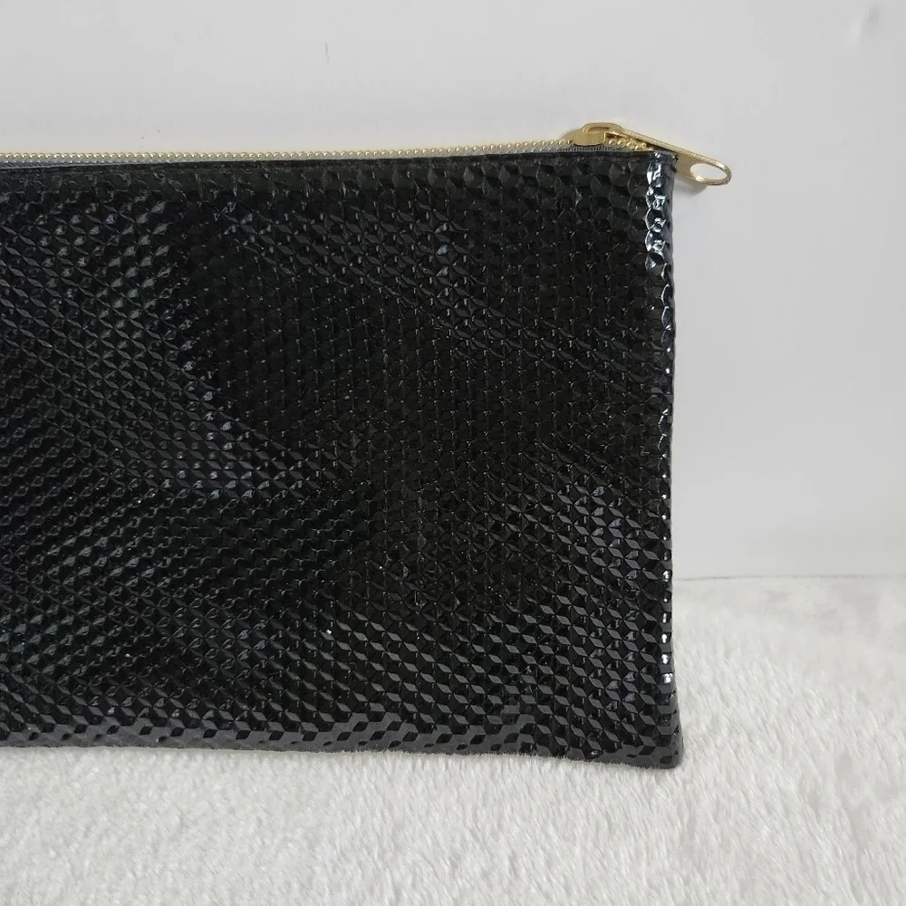 Sephora Black Vinyl Hexagon Textured Makeup Cosmetic Bag Pouch NWOT